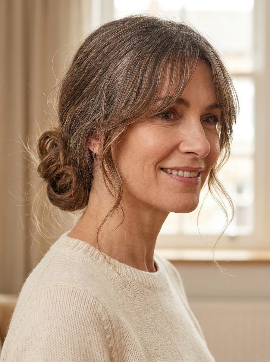 Dutt mit Curtain Bangs - Dutt Frisur für lange Haare